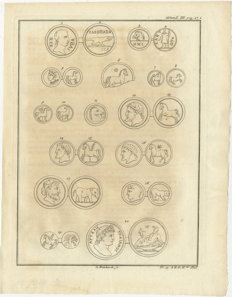 Antique Print Of Various Coins By Van Dùren (1749)