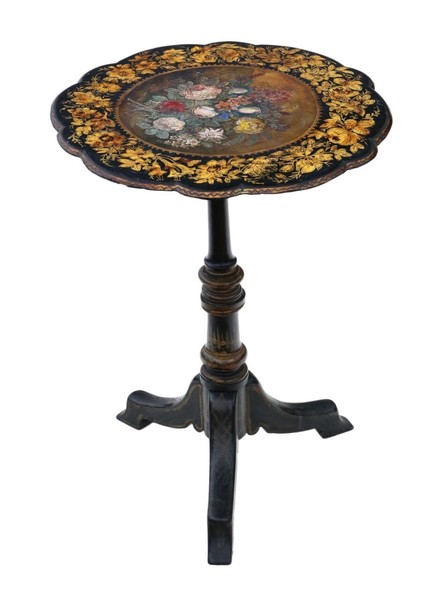 Victorian C1880 Hand Decorated Papier Mache Tilt Top Tea Supper Wine Table