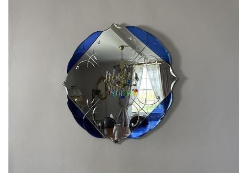 Large Art Deco Mirror 1920’s Cobalt Blue And Silver