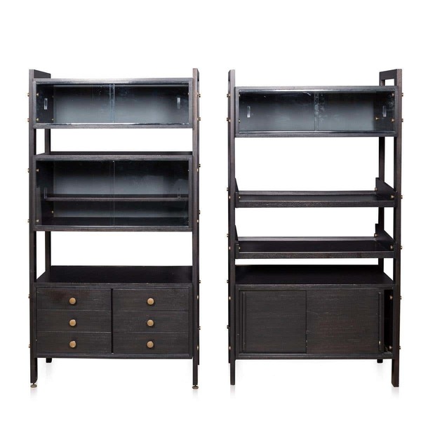 20th Century Italian Ebonised Etageres With Open Back & Storage C1970