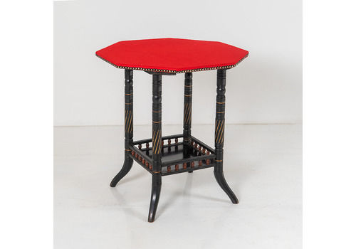 Ebonised Aesthetic Movement Octagonal Occasional Side Centre Table With Red Baize