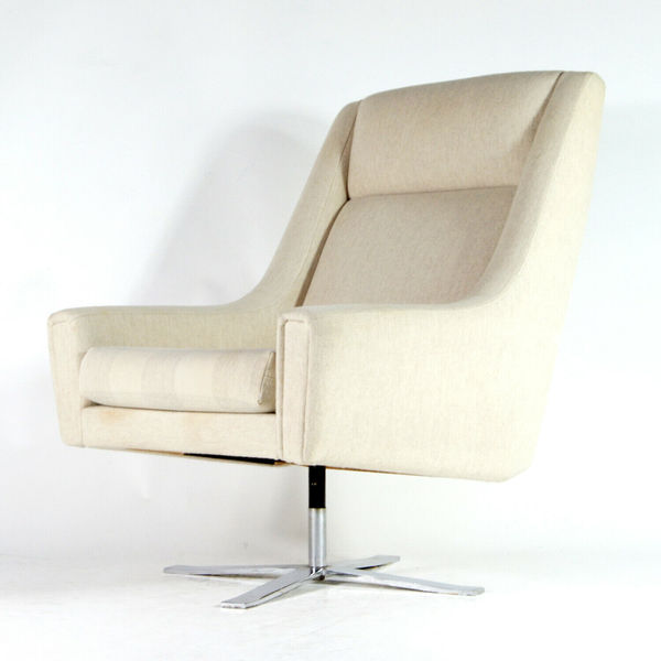 Retro Vintage Danish Wool & Chrome Leather Swivel Lounge Egg Chair Armchair 70s Vinterior
