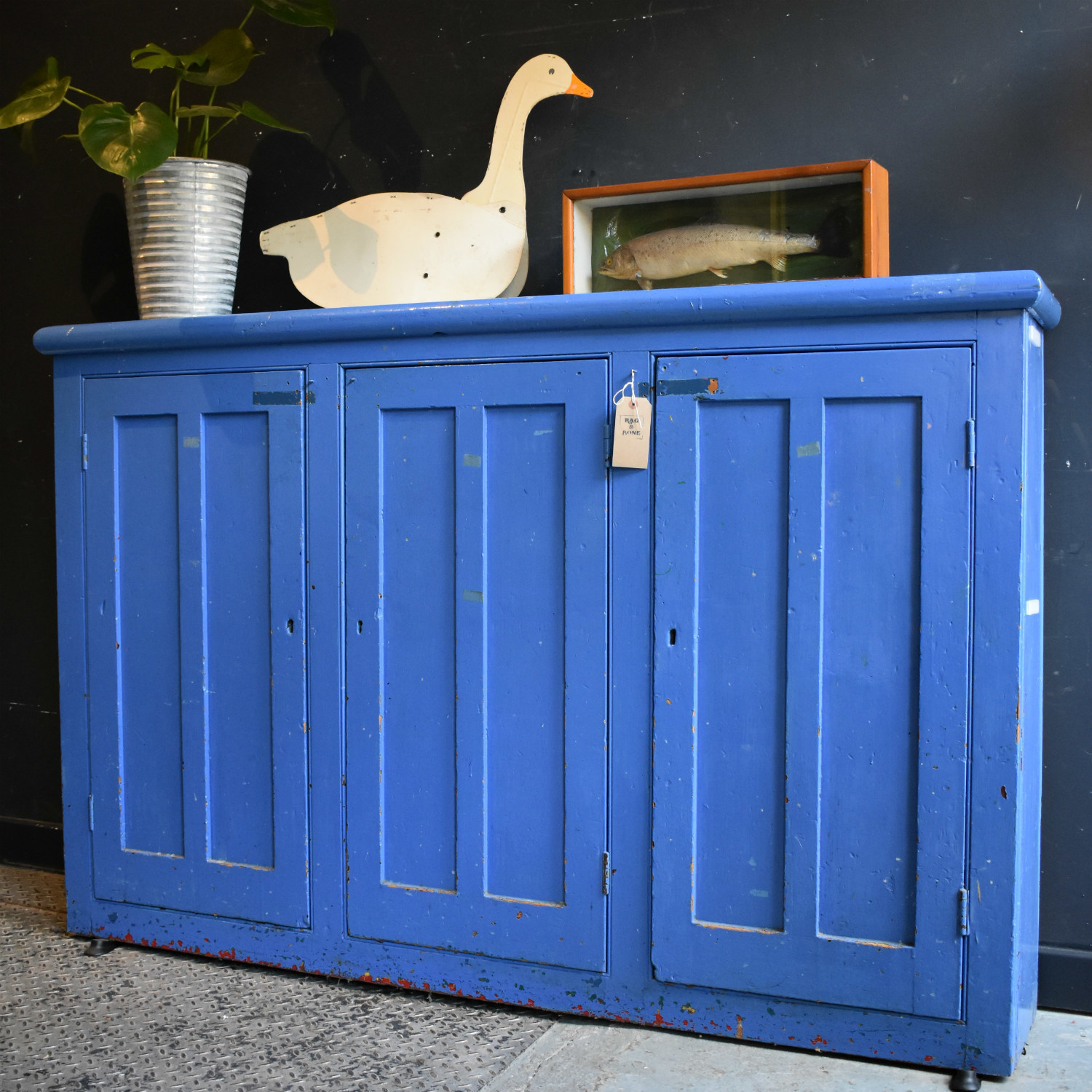 Antique Painted School Cupboard Vintage Blue Painted Narrow Hallway Cabinet Active Vinterior