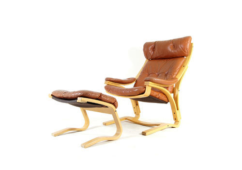 1 Of 2 Retro Vintage Danish Leather Chair Armchair + Footstool Ottoman 60s 70s