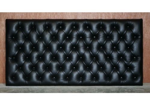 Harrods London King Size Black Leather Chesterfield Tufted Padded Headboard