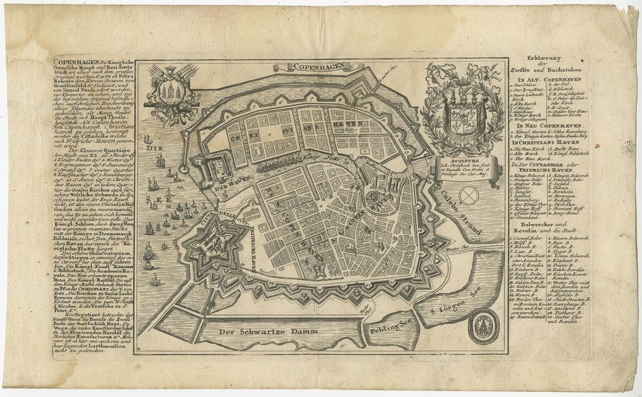 Antique Map Of The City Of Copenhagen By Stridbeck (C.1720)