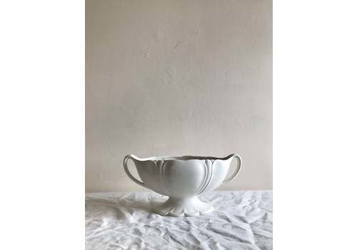 White Ceramic Grand Planter By Beswick, Scallop Design, Twin Handles, With Original Wire Stem Holder