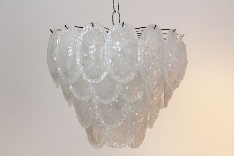 Murano Frosted Glass Leaves Chandelier From A.V. Mazzega, 1970s