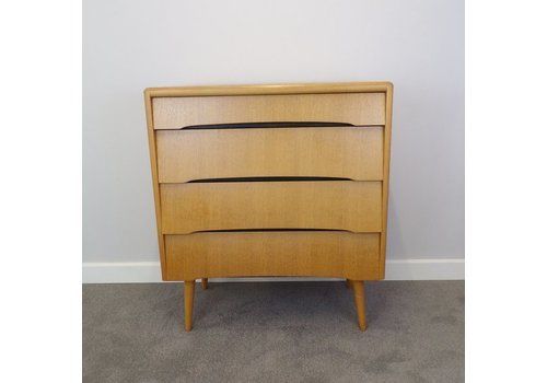Stunning Mid Century Original Waterfall Wood Chest Of Drawers With Tapered Legs