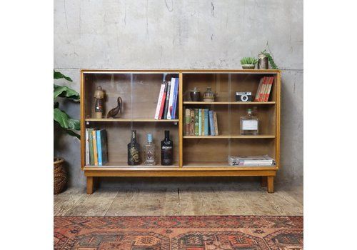 Vintage Oak Glazed Display Drinks Cabinet / Bookcase *Free Mainland Uk Delivery*