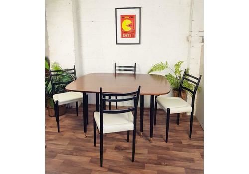 50's G Plan Librenza Dining Set Table & 4 White Vinyl Chairs Mid Century