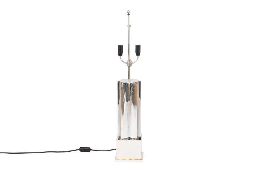 Chromed Bronze Lamp, Fluted Column, 1970s