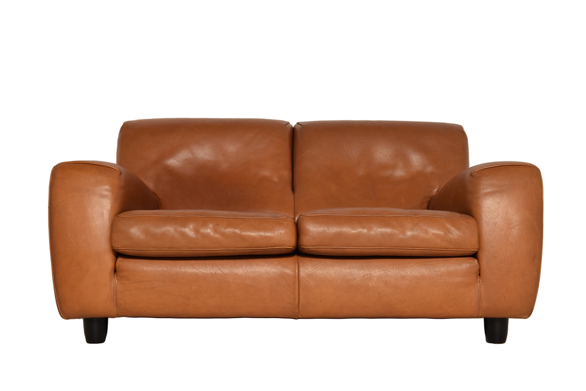 Fatboy Natural Cognac Leather 2 Seat Sofa From Molinari Italy