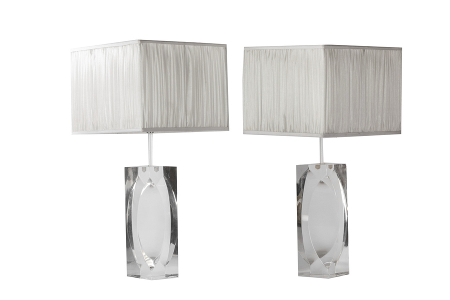 Pair Of Rectangular Lucite Lamps 1970s