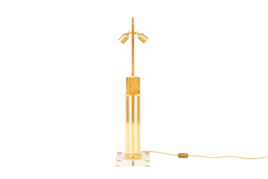 Romeo Rega Lucite And Gilded Brass Lamp 1970s photo for sale