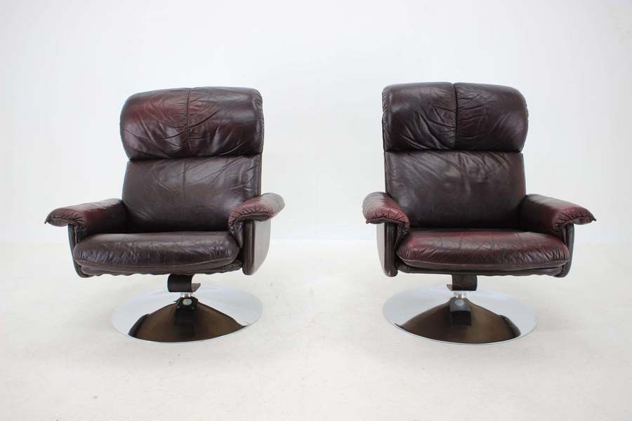 Scandinavian Space Age Style Leather And Chrome Armchairs By M Top 1970s photo furniture