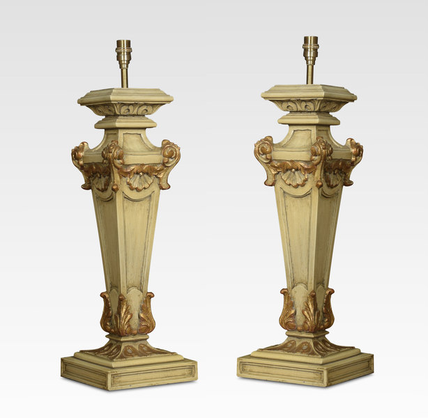 Pair Of Carved Painted Table Lamps