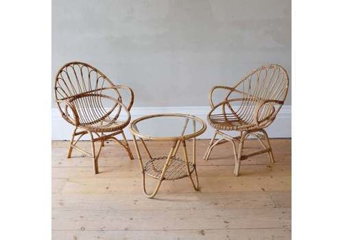 Vintage Italian Wicker Chairs And Glass Table.