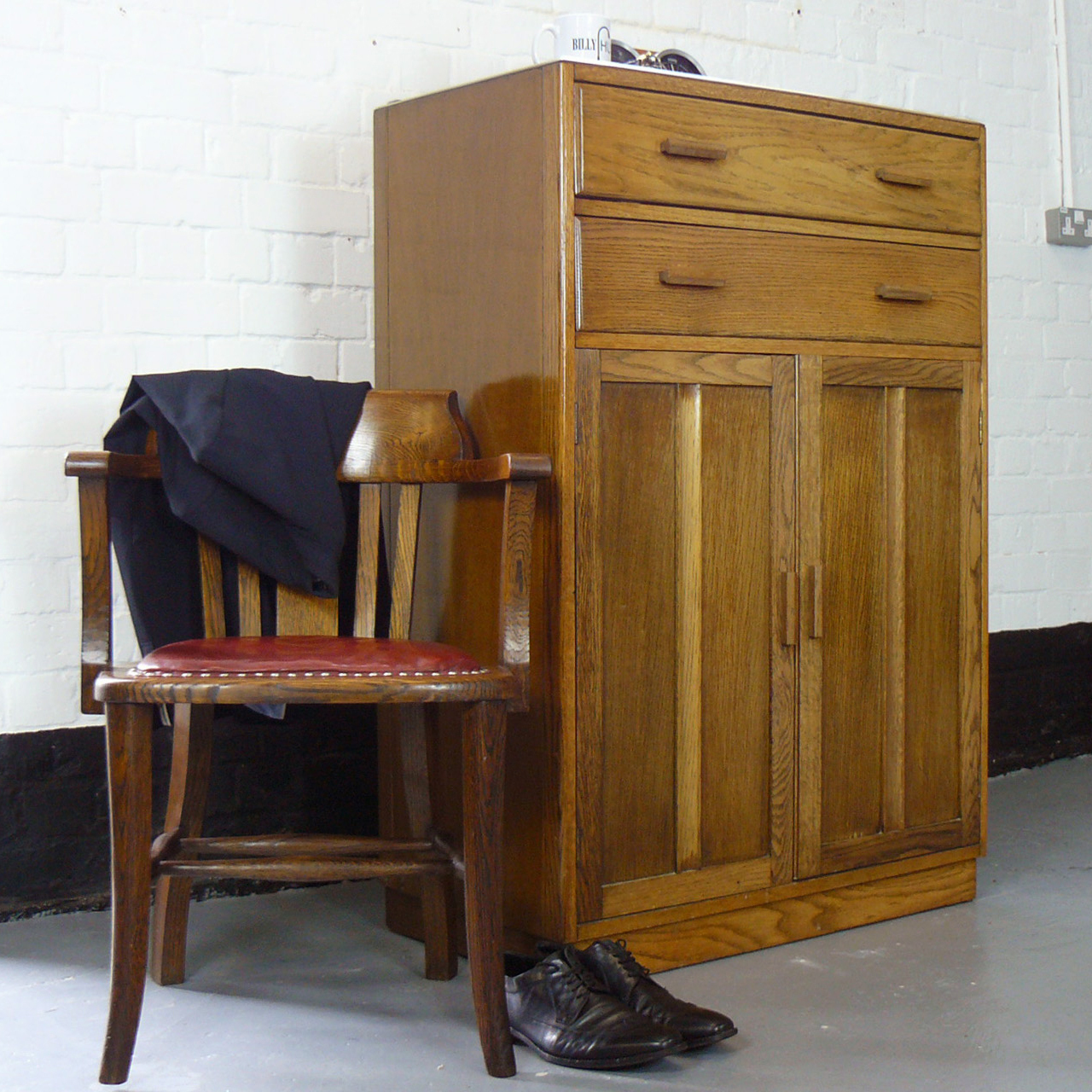 Vintage 1940s Oak Tallboy Cupboard Utility Furniture Company The