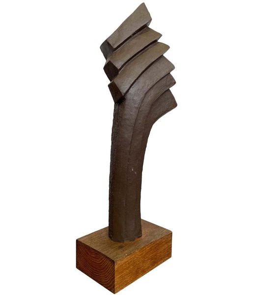 1960s Belgian Ceramic Abstract Sculpture With Bronze Textured Style Finish