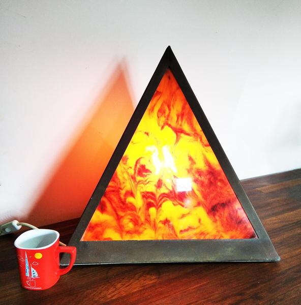 Large Table Lamp Brass And Lucite Pyramid Sharpe , Mid Century photo furniture