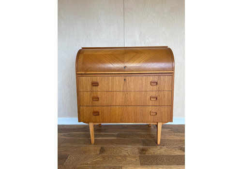 Mid Century Teak Roll Top Bureau /Writing Desk By Egon Oostergaard Of Sweden 1960s