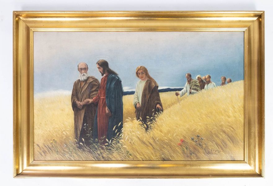 Oil Painting With Motif Of Jesus Christ And With Gilded Frame, Signed B. Jørgensen 1921.