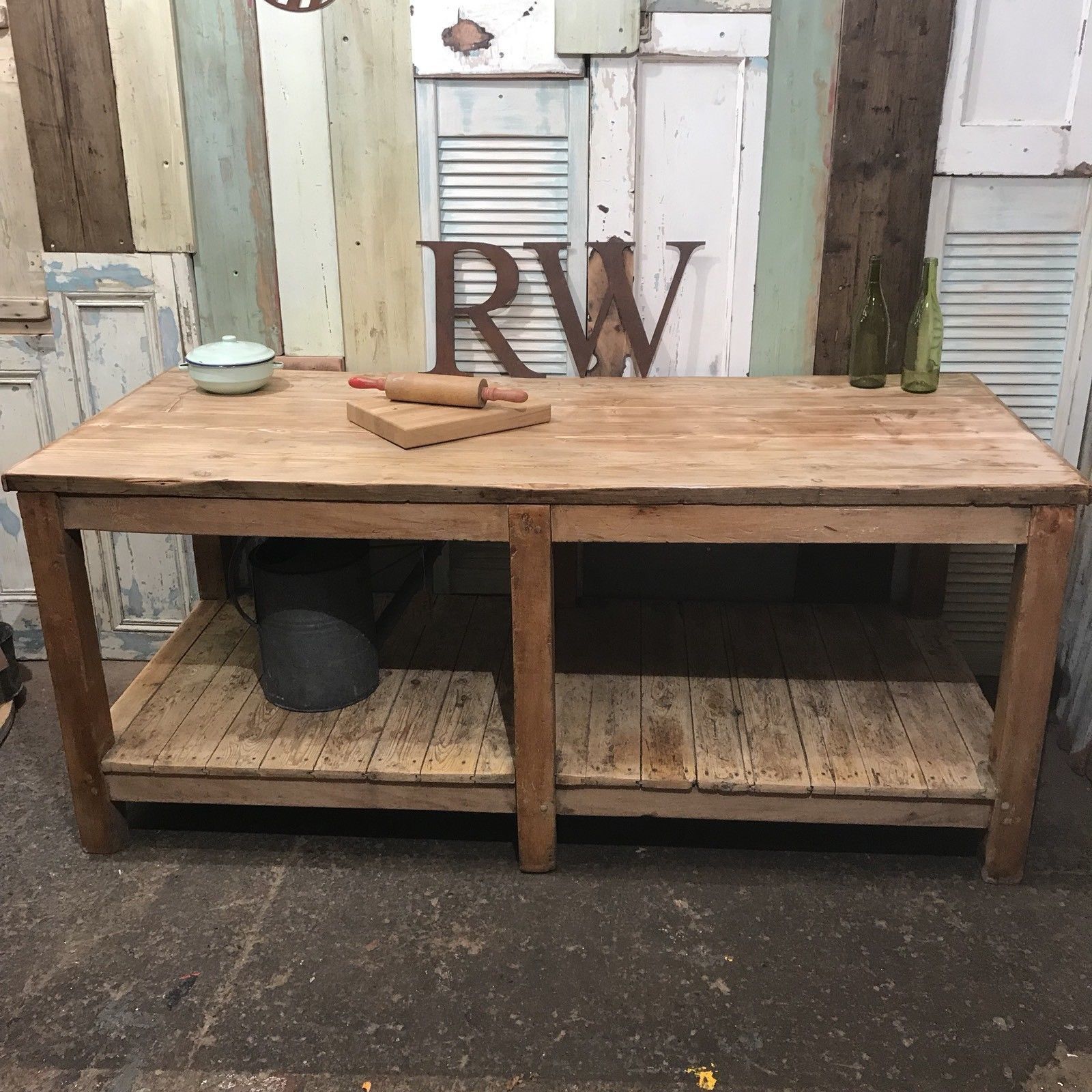Large Vintage French Table, Prep Station Kitchen Island Farmhouse