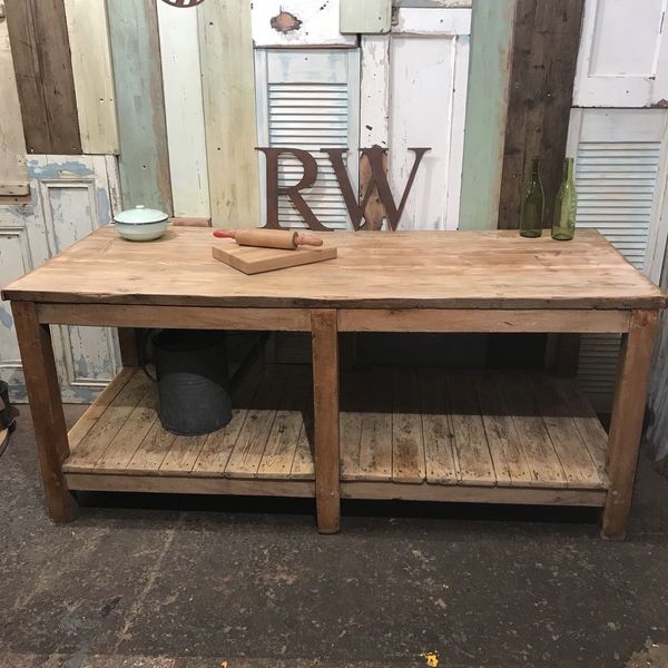 Large Vintage French Table Prep Station Kitchen Island Farmhouse