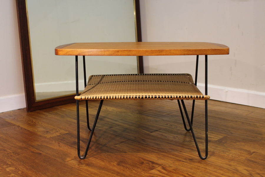Smart Unusual British Teak And Cane Lamp Table 1960’s photo furniture