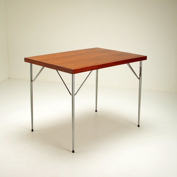 Teak And Chrome Desk After Arne Jacobsen, Denmark, 1950s photo for sale