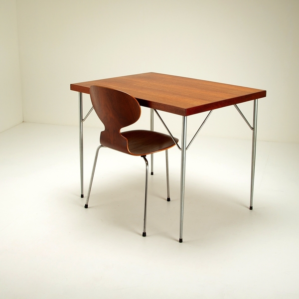 Teak And Chrome Desk After Arne Jacobsen, Denmark, 1950s photo vintage