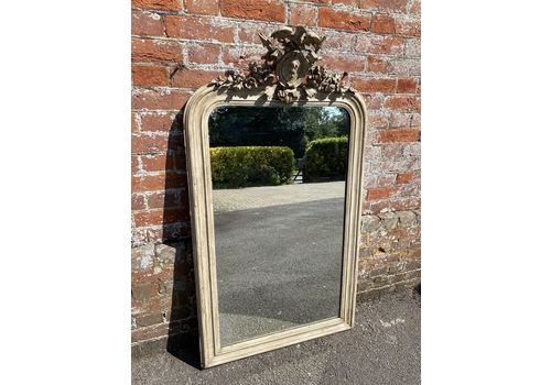 A Fabulous Antique French 19th Century Carved Wood & Gesso Arched Top Painted Mirror
