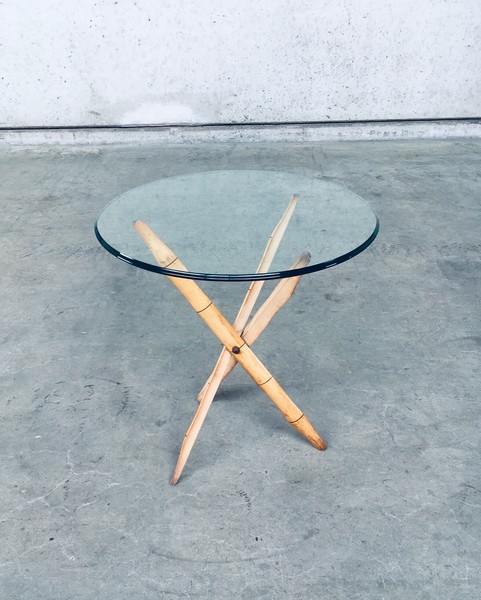 1970's Design Faux Bamboo Folding Tripod Side Table