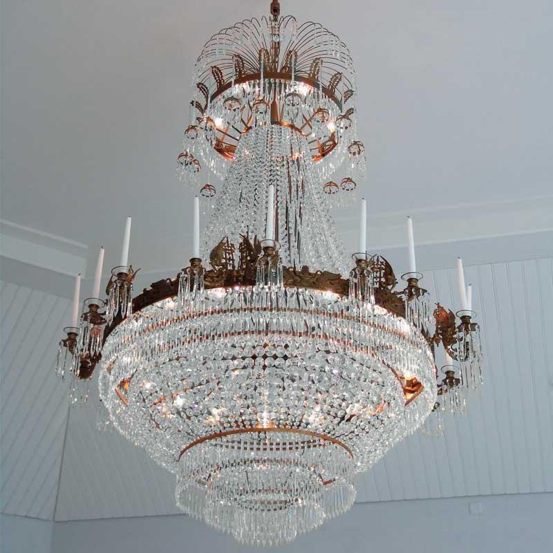 Large Light Brass Colour Empire Style Chandelier With Crystal