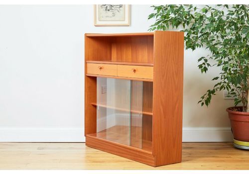 Glazed Mid Century Teak Bookcase Cabinet By Nathan Mcm Vintage
