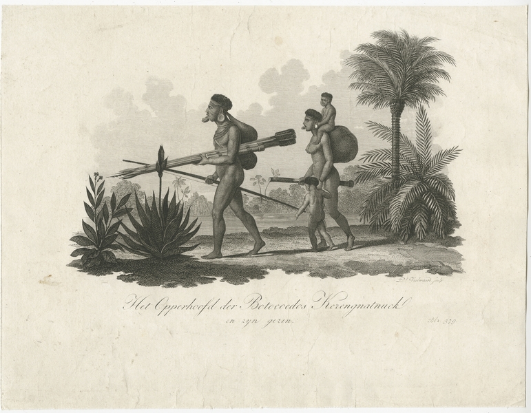 Antique Print Of A Botocudo Chief And His Family (C.1820)