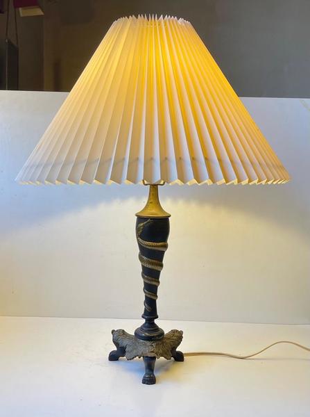 Antique Italian Brass Table Lamp With Twisted Snake