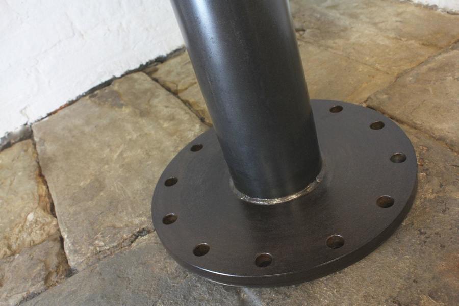 Savary Pedestal Reclaimed Scaffolding Timber Circular Bistro Table With Dark Steel Pipe And Heavy Pedestal Base photo furniture