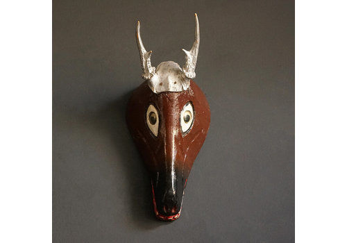 Vintage Mexican Folk Art Hand Carved And Hand Painted Wooden Deer Mask