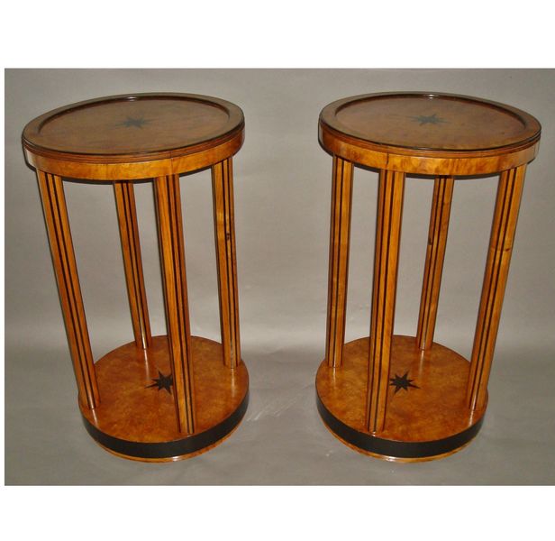 A Pair Of Burr Elm And Ebony Occasional Tables