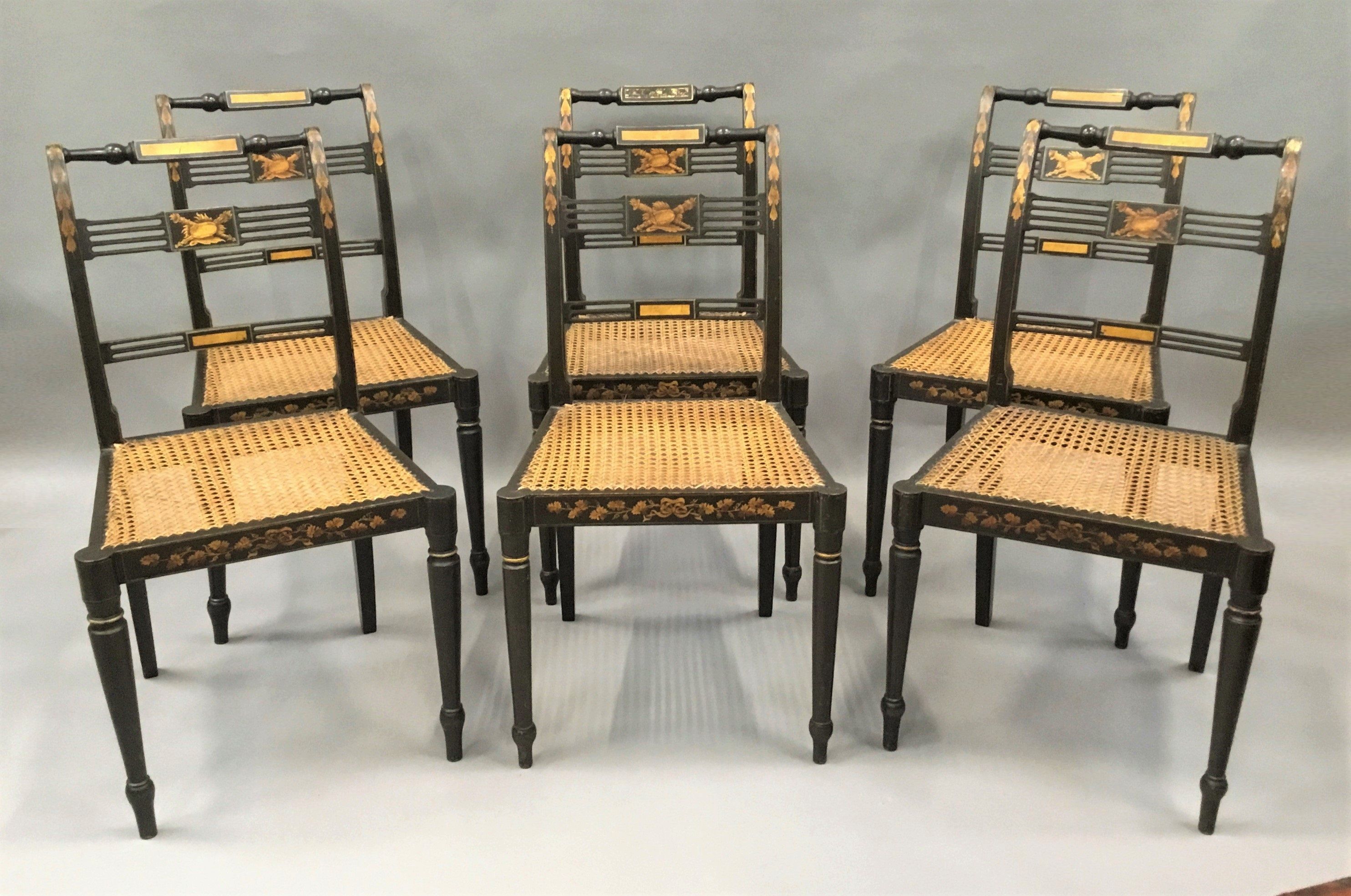 Regency Set Of 6 Painted And Parcel Gilt Chairs