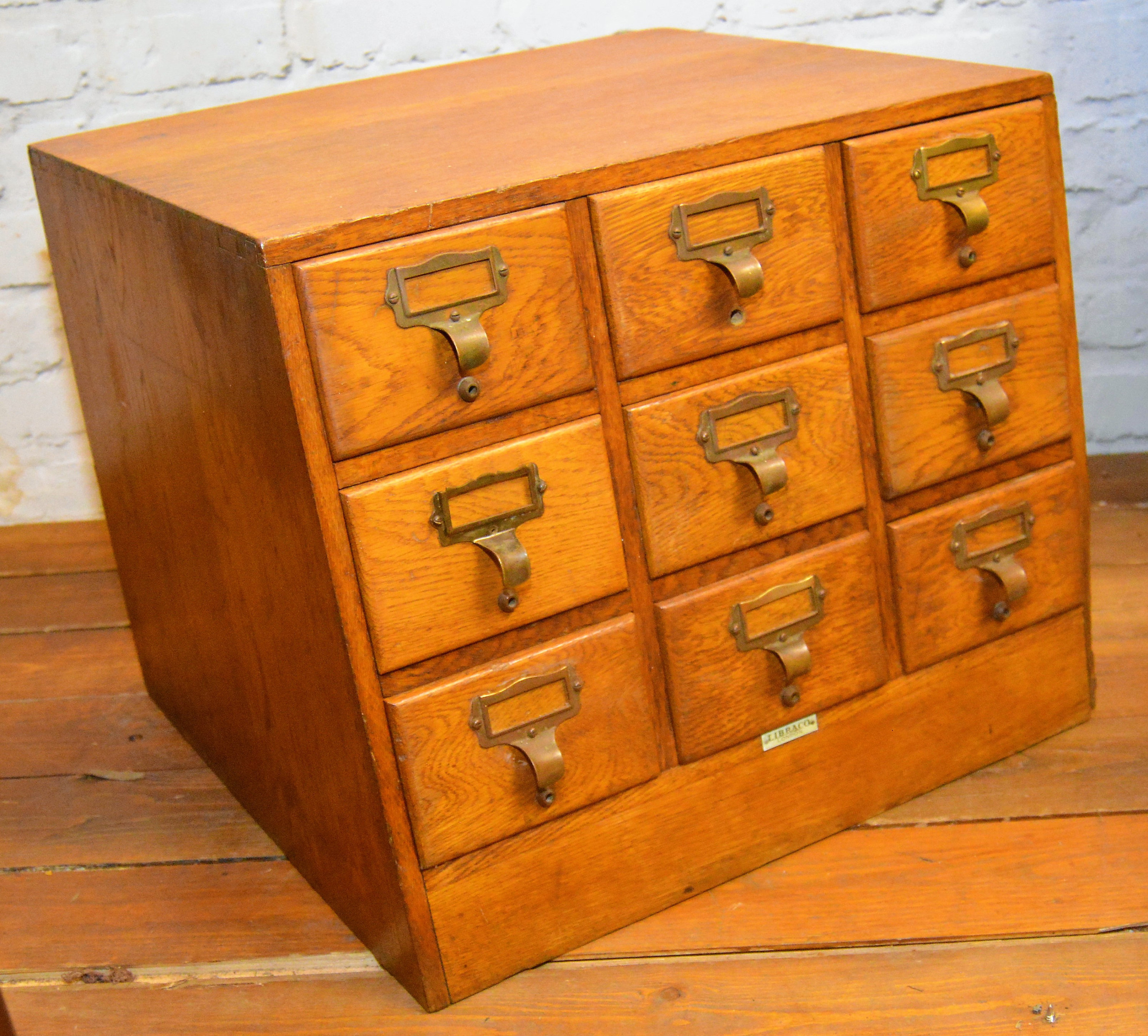 1940s Oak Nine Draw Cabinet Card Index Holder Storage Industrial Antique Vintage Haberdashery Library Vinterior