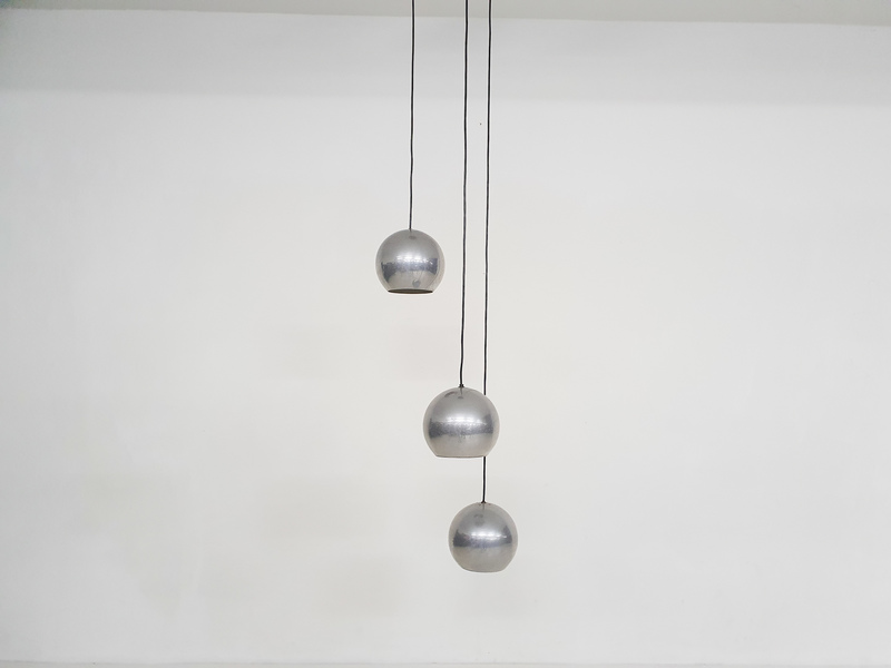 Set Of Three Metal Globes Light, The Netherlands 1960's