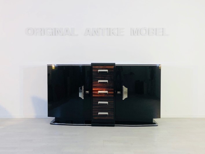 Curved Art Deco Sideboard With Macassar And Chrome Details photo furniture