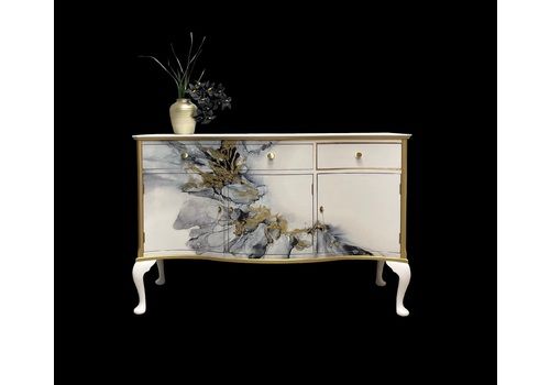 White Sideboard, Server, Buffet, With Celia Davies Appraoching Darkness Decoupage,