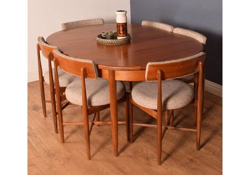 Restored Teak Retro 1960s G Plan Victor Wilkins Table & 6 Dining Chairs