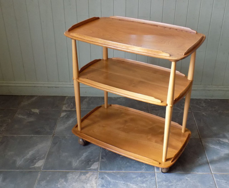 458 Ercol Three Tier Tea Trolley Blonde Elm & Beech Vintage Mid