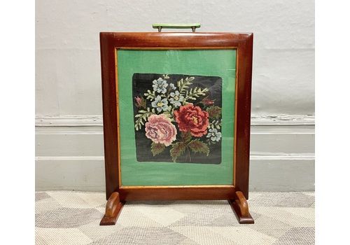 Art Deco Mahogany Fire Screen With Embroidery
