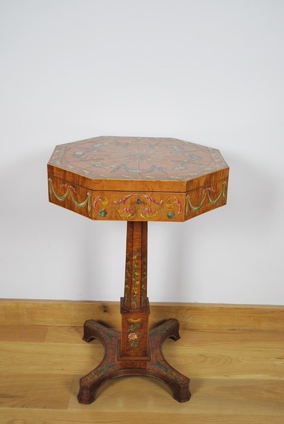 Satinwood Painted Octagonal Work/Lamp Table